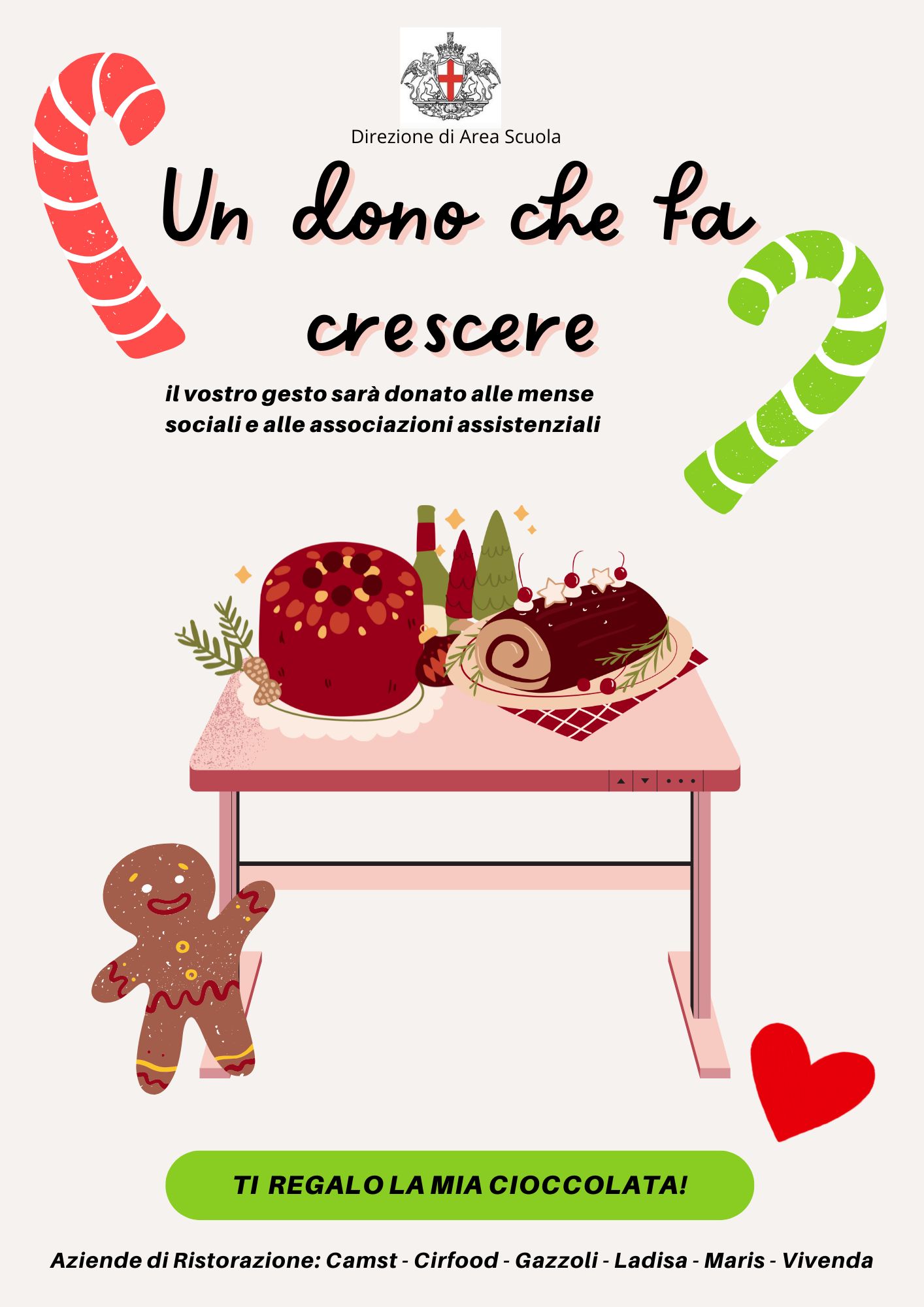 titolo: un dono che fa crescere nell'immagine su vede un tavolo con sopra cibo natalizio, un biscotto di pan di zenzero e un cuore