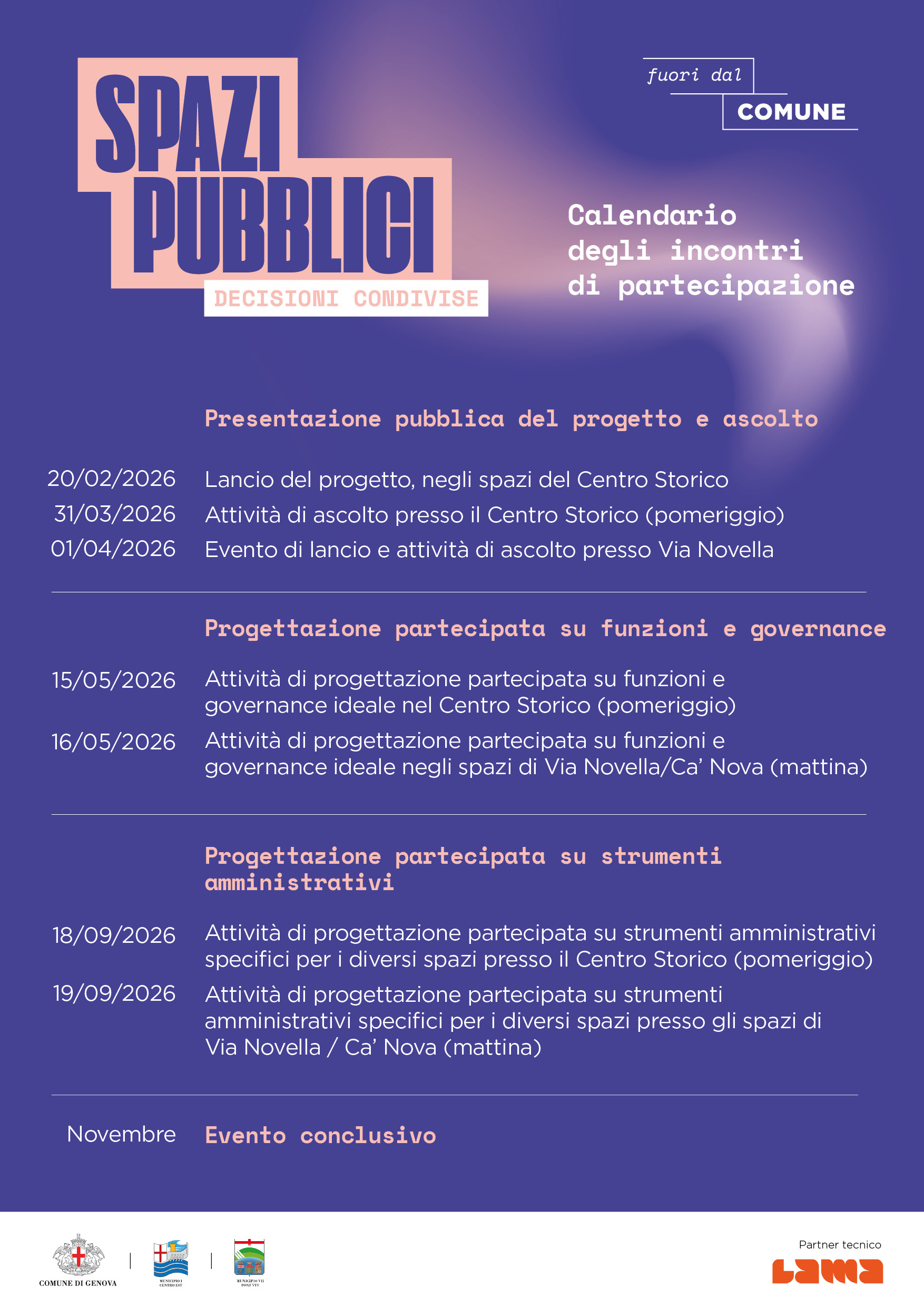 Calendario incontri di partecipazione