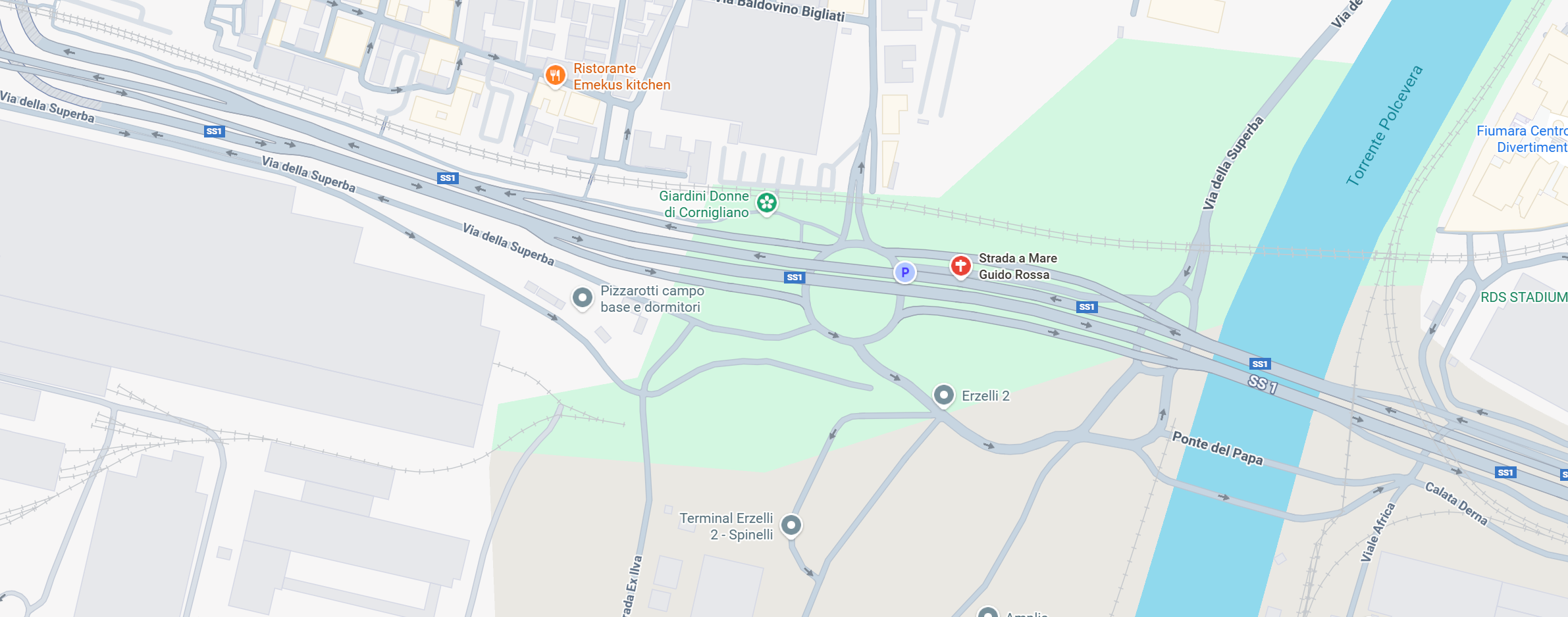 cartina della strada Guido Rossa