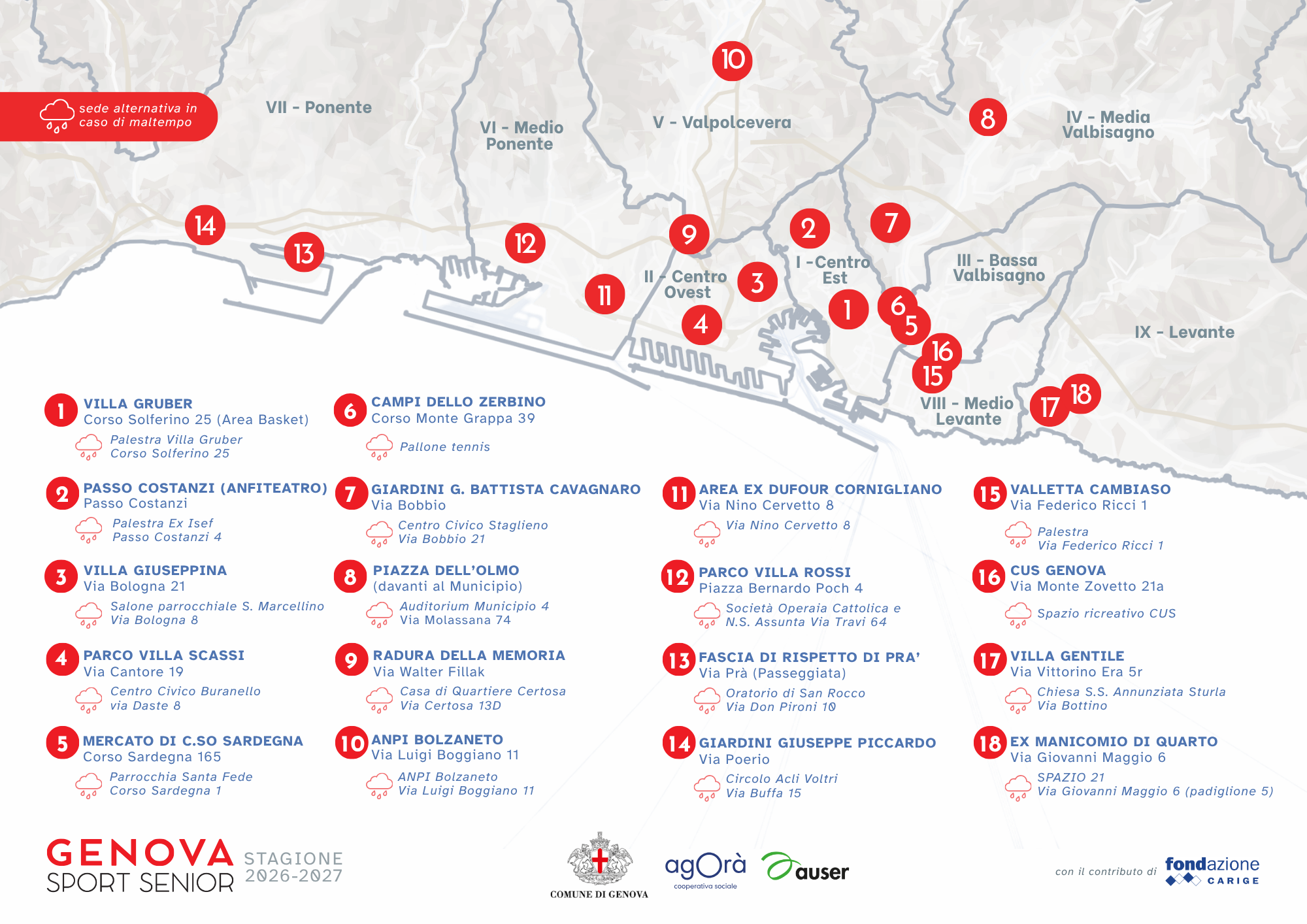 Mappa sedi Sport Senior 2026/7